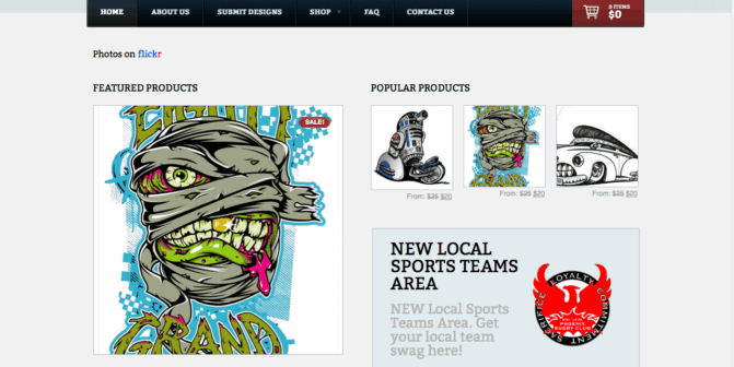 Screen shot of the Think Shirt Shop