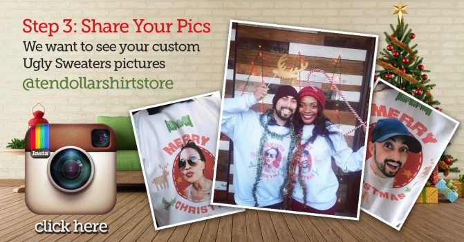 A photo of a promotional banners for people to share their ugly Christmas sweaters on social media